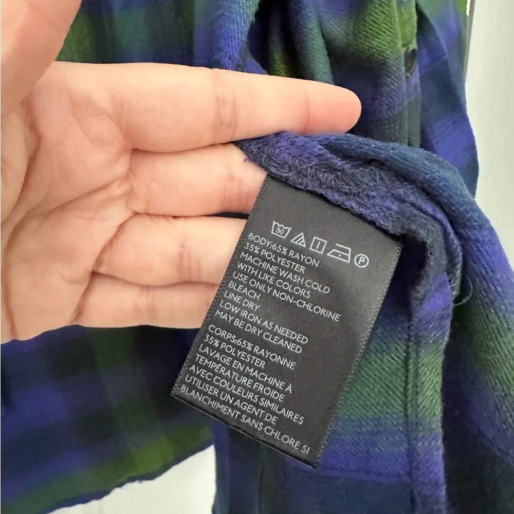 UO Brendan Drapey Flannel Oversized Blue Green Button-Down Shirt in Size Small - Picture 9 of 9